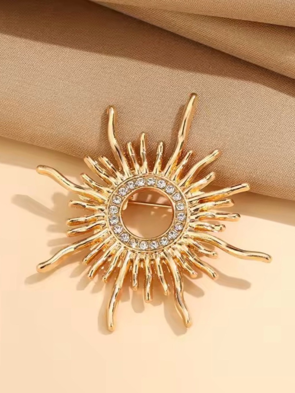 Gold Sunburst Crystal Brooch - Women's Pin‎